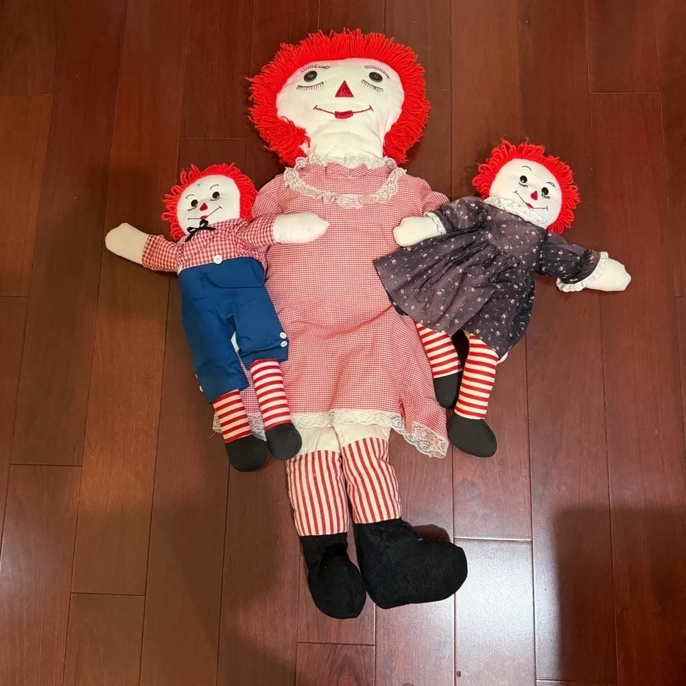 Collectible Trio 1970’s Vintage Raggedy Ann and Andy Doll Set Classic Cloth